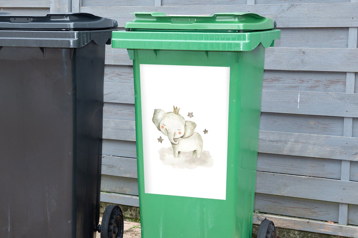 MuchoWow Wandsticker (1 Abfalbehälter Mülleimer-aufkleber, - Container, Sticker, Elefant Mülltonne, Tiere St), Sterne 