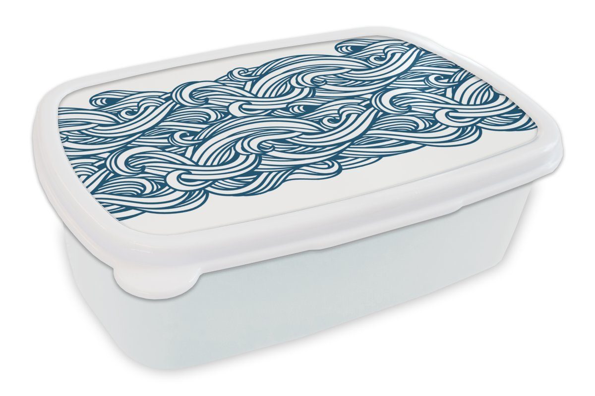 MuchoWow Lunchbox Muster - Wellen - Meer, Kunststoff, (2-tlg), Brotbox für Kinder und Erwachsene, Brotdose, für Jungs und Mädchen weiß