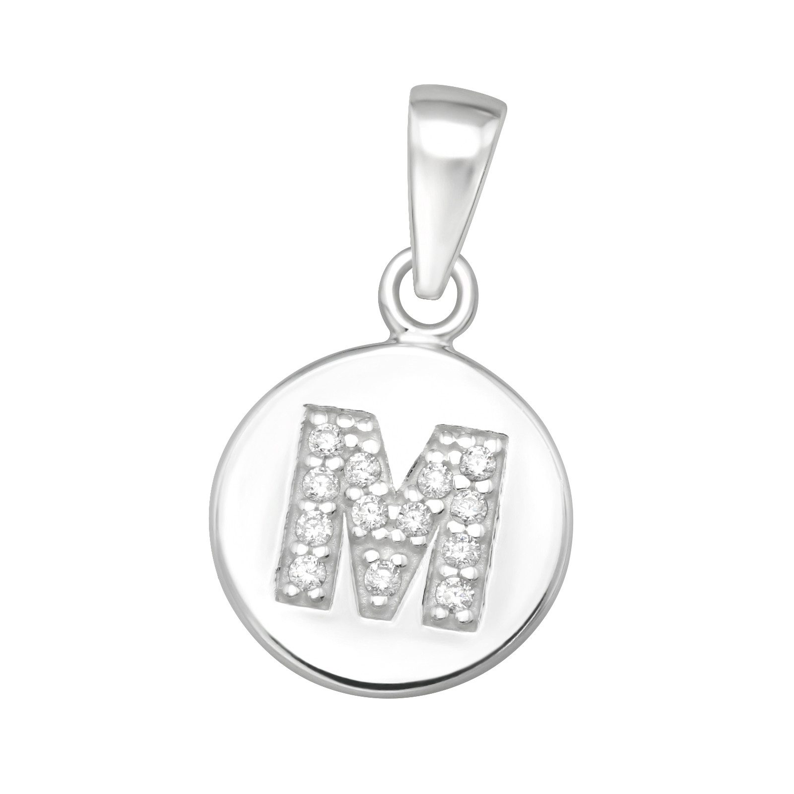 BUNGSA Anhänger Set Anhänger Rund mit Buchstaben Kristall Silber 925 Silber Unisex M (1 Paar (2 Stück), 1-tlg), Pendant Halsketten