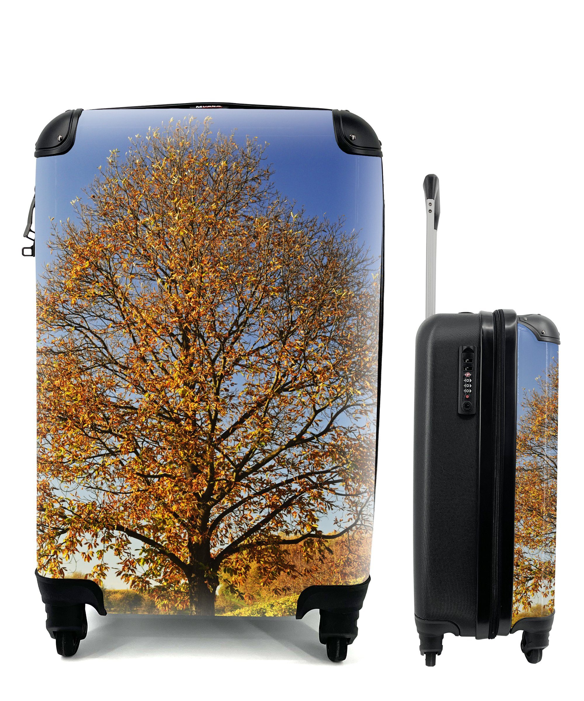 Handgepäck 4 Reisetasche Handgepäckkoffer Ferien, rollen, Kastanienbaum in MuchoWow einer für Trolley, mit Reisekoffer Weinberglandschaft, Rollen,