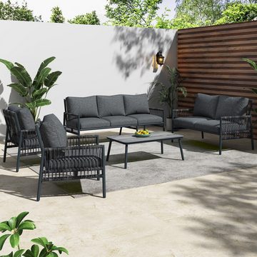 OKWISH Gartenlounge-Set Gartenmöbel Set mit Stahlrahmen, (3-Sitzer, 1 2-Sitzer, 2 Sessel, 1 Couchtisch, 5-tlg), Rope Lounge, Balkonset