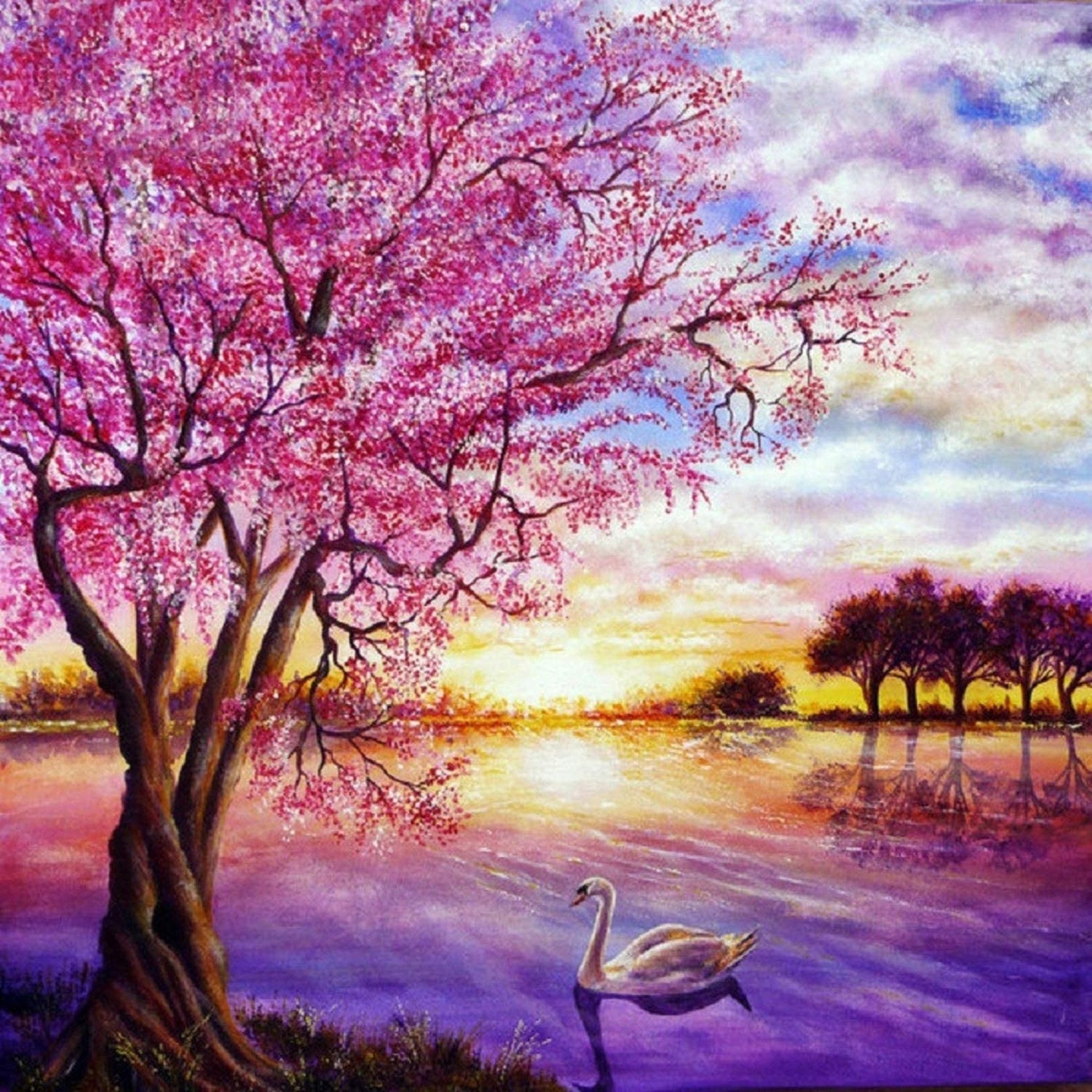 Malen nach Zahlen 5d Diamond Painting See mit Sonnenuntergang Malen nach Zahlen 30x30cm
