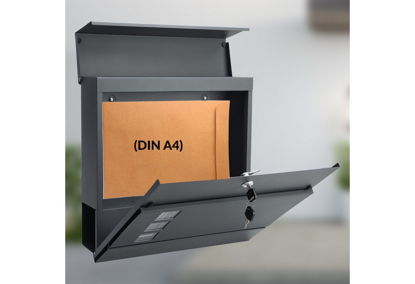 Thumbnail - monzana Wandbriefkasten, Design Stahl mit Zeitungsfach Sichtfenster 2 Schlüssel
