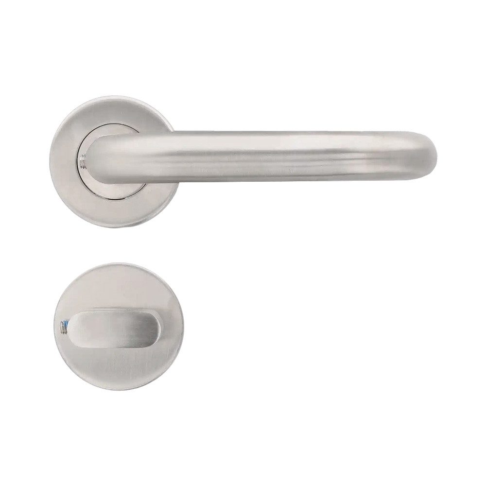 ProGriff GmbH Drückergarnitur U-Form Türdrücker WC – Edelstahl Klasse 3 – Rückholfeder, Cliprosetten Ø 53 mm – für Türstärke 38–42 mm