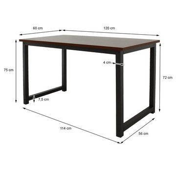 ML-DESIGN Schreibtisch Computertisch aus Holz mit stabiles Metallgestell Arbeitstisch, Schreibtisch Walnuss/Schwarz Rechteckig aus Metall und Holz 120x60x75c