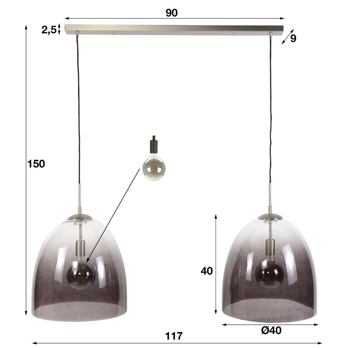 Liadomo Rauchglasschirme, ideal Cibola, ohne 2-flammig Esstisch, für den 3-flammig, oder Leuchtmittel, E27 Pendelleuchte