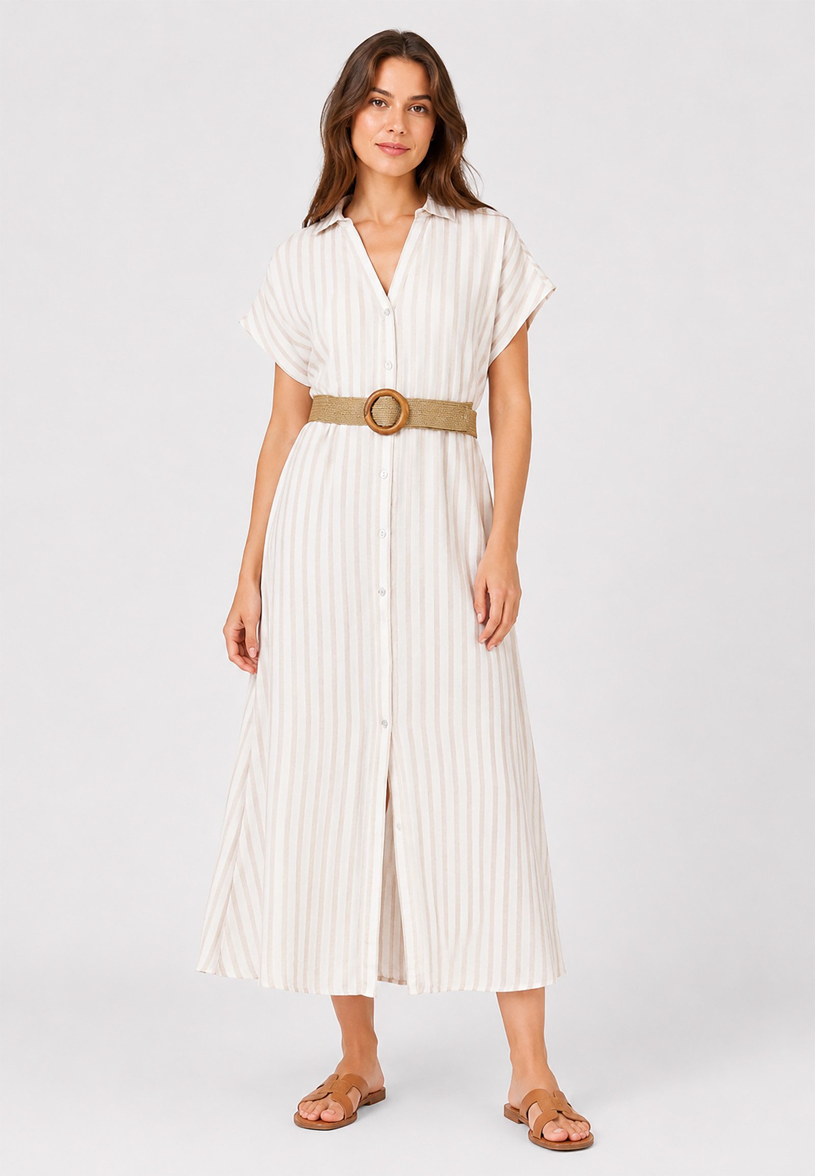 Eight2Nine Shirtkleid Flechtgürtel Gestreiftes Design Knopfleiste Sommerlook (lang, 1-tlg) D62795AG30484_Long Dresses