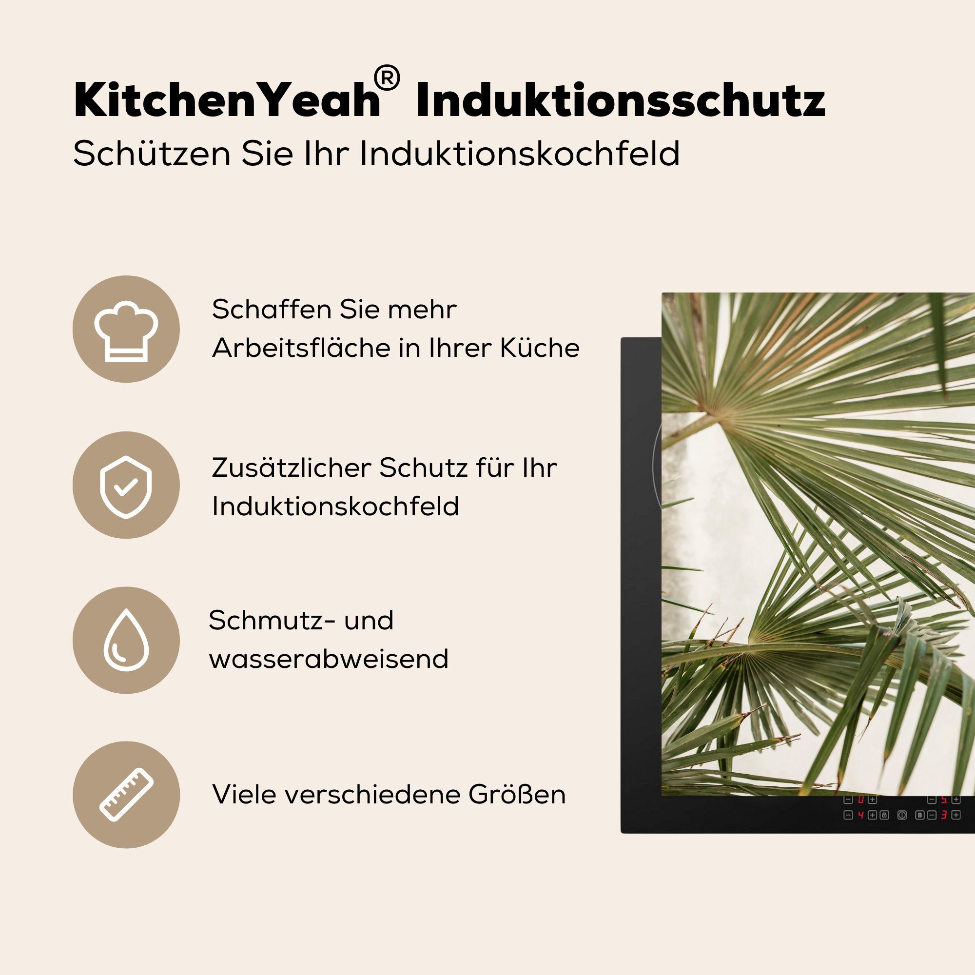 MuchoWow Herdblende-/Abdeckplatte Palme küche für Himmel tlg), Blätter, (1 78x78 cm, - Arbeitsplatte Ceranfeldabdeckung, - Vinyl
