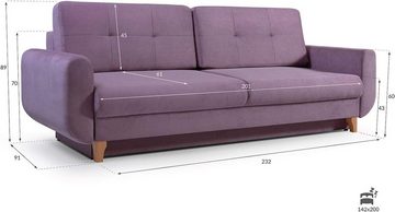 MOEBLO Schlafsofa SAPHIR, Sofa Couch für Wohnzimmer Federkern Sofagarnitur Polstersofa Wohnlandschaft mit Bettfunktion, mit Schlaffuntkion und Bettkasten, - (BxHxT): 232x89x91cm