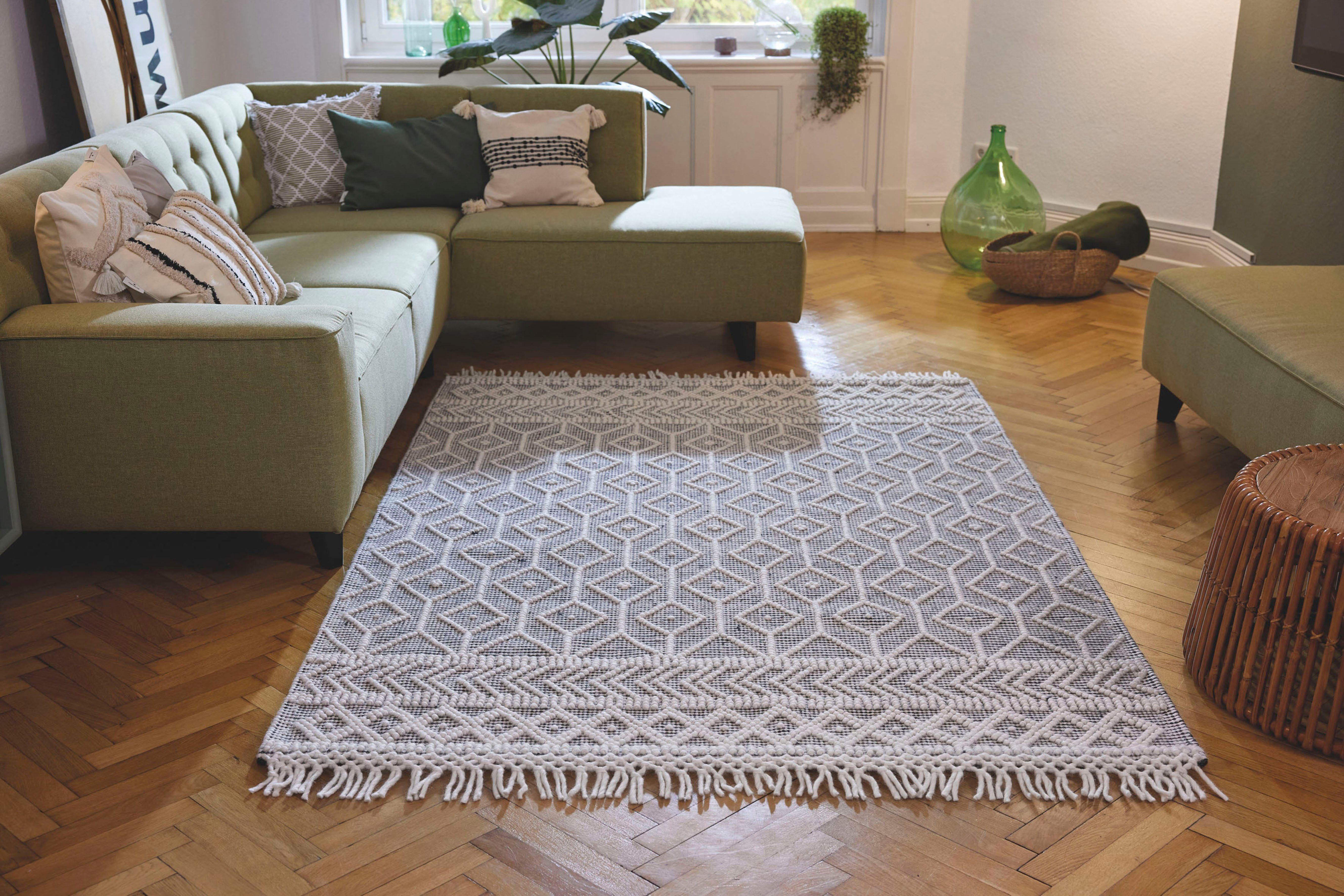 TOM TAILOR HOME Teppich Colored Macrame, rechteckig, Höhe: 10 mm, Handweb Teppich, reine Wolle, handgewebt, mit Fransen, Scandi Design