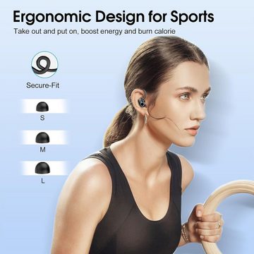 Poounur Kabellos Bluetooth 5.3, 50Std Ultraleicht Earbuds mit Bügel In-Ear-Kopfhörer (Intuitive Touch-Steuerung für einfache Bedienung von Wiedergabe, Anrufen und mehr., Noise Cancelling OhrhörerHiFi StereoLED Anzeige IP7 Wasserdicht Joggen)