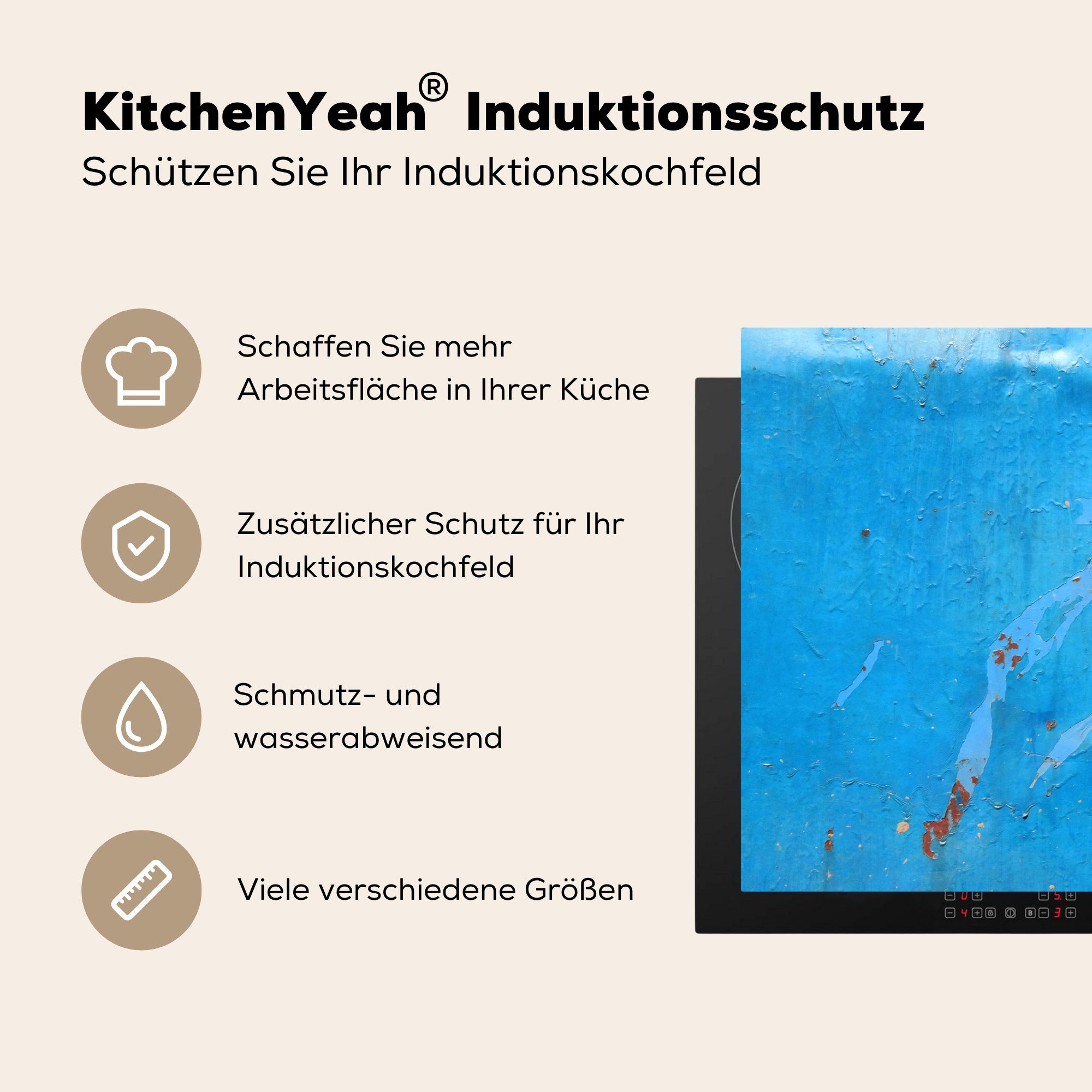 MuchoWow Herdblende-/Abdeckplatte Stahl - für tlg), die 81x52 Schutz (1 - Induktionskochfeld küche, Rost, Blau Vinyl, Ceranfeldabdeckung cm