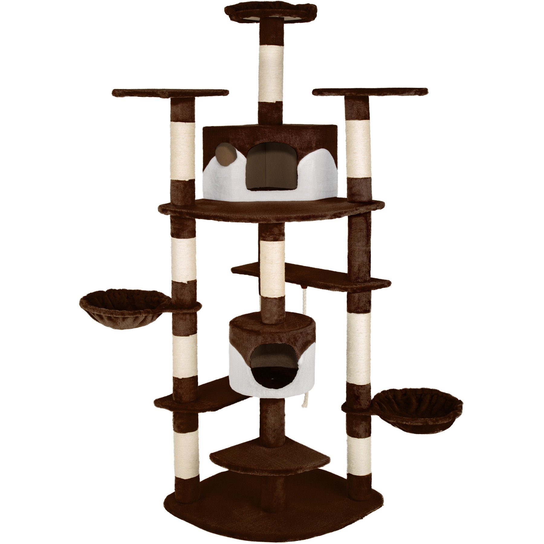tectake Kratzbaum Katzenbaum Duki 204 cm Diverse Farben Braun-Weiß, Vielseitig mit robusten Sisalstangen und Plüschoberfläche