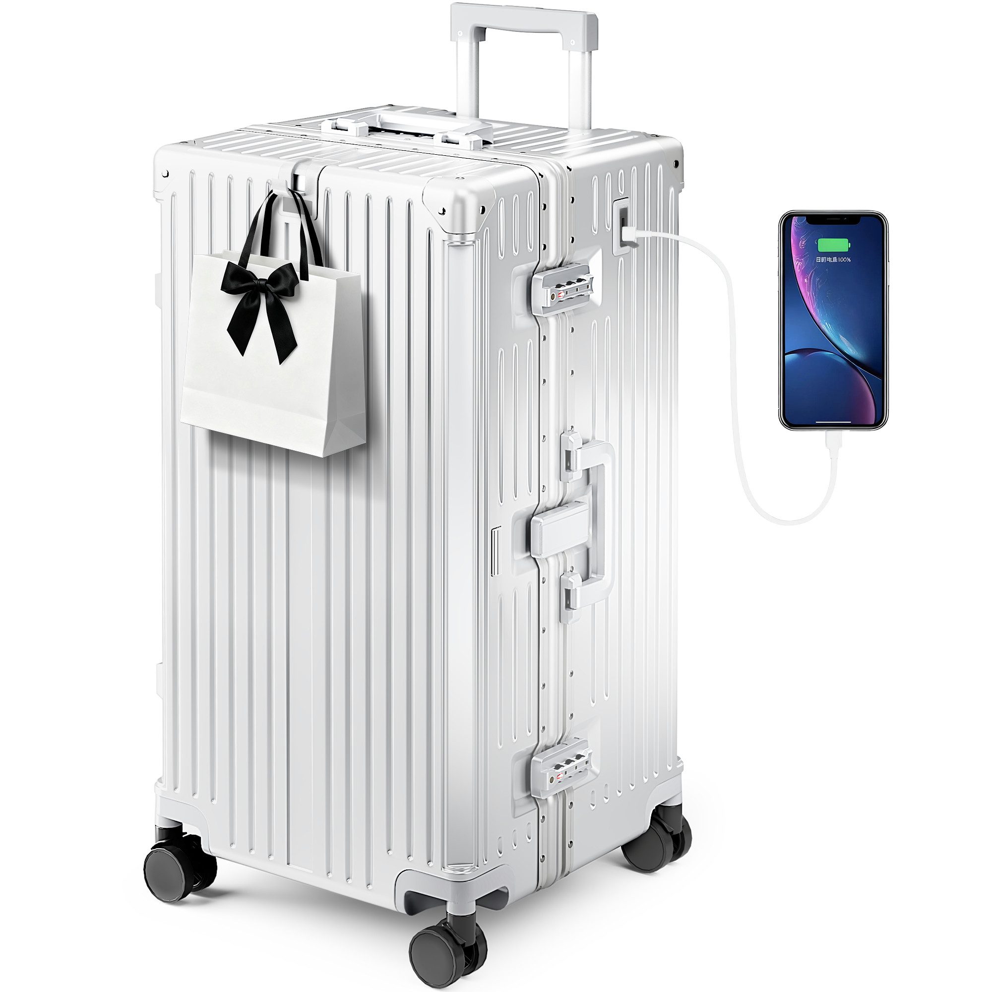 ALPHA CAMP Koffer 360° Rollen Rollkoffer für die Reise, Aluminiumrahmen & Hartschale aus Polycarbonat mit TSA-Schloss