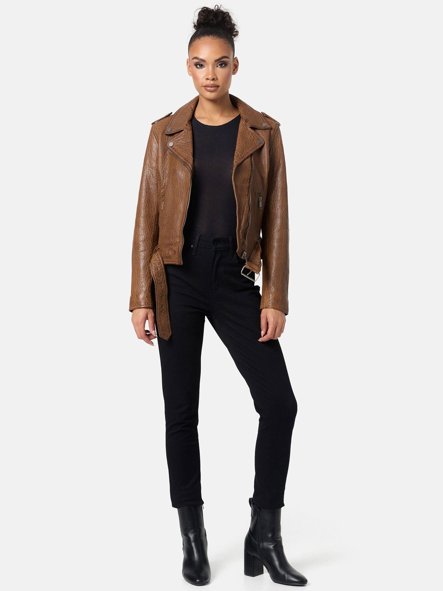 Tazzio Lederjacke F508 Biker Look mit coolen Zipper-Details & Reverskragen