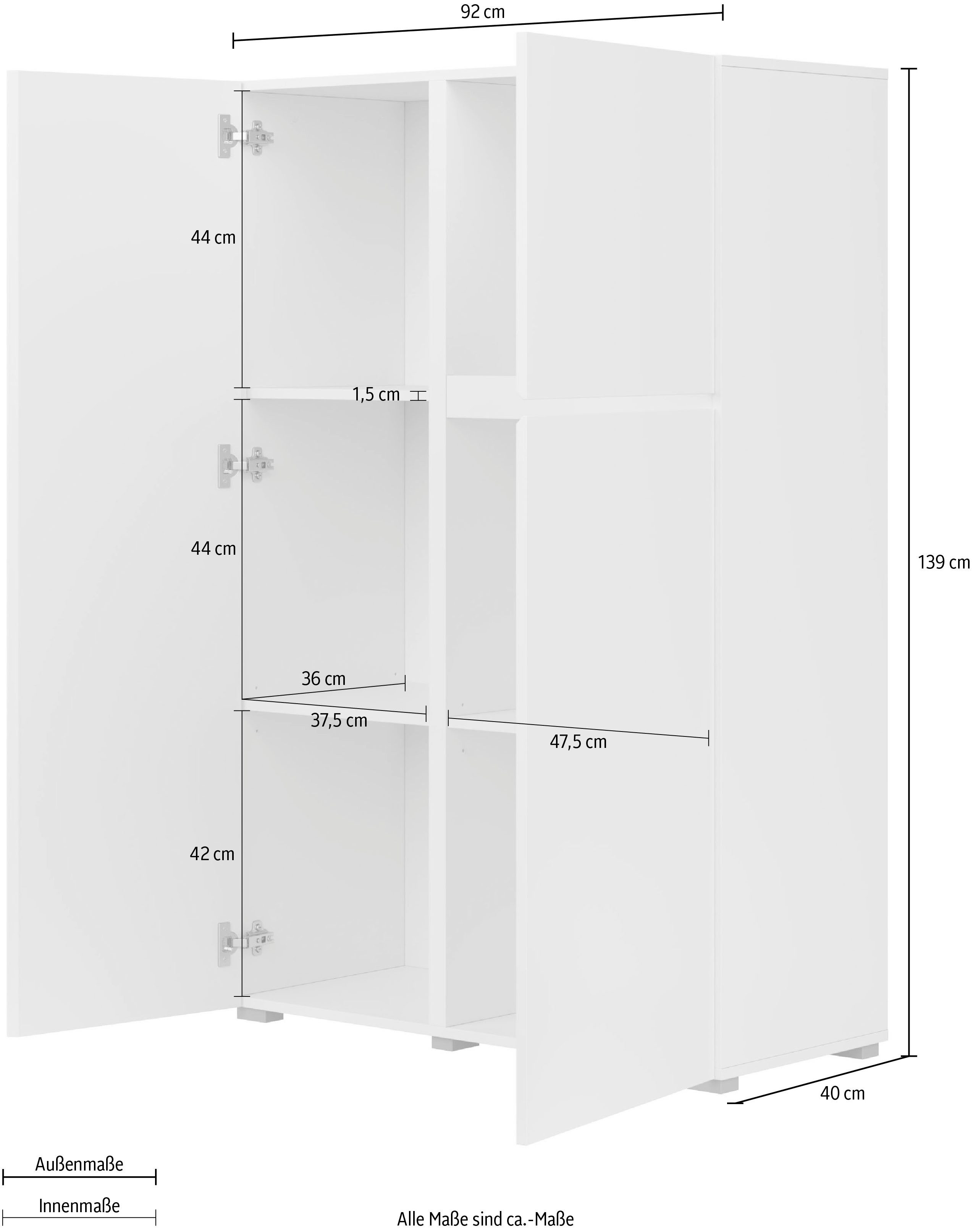 OTTO home Highboard Metric,Breite 92cm, moderne grifflose Hochkommode 3 Türen,Highboard, Hochschrank mit viel Stauraum, Einlegeböden verstellbar, Türkommode