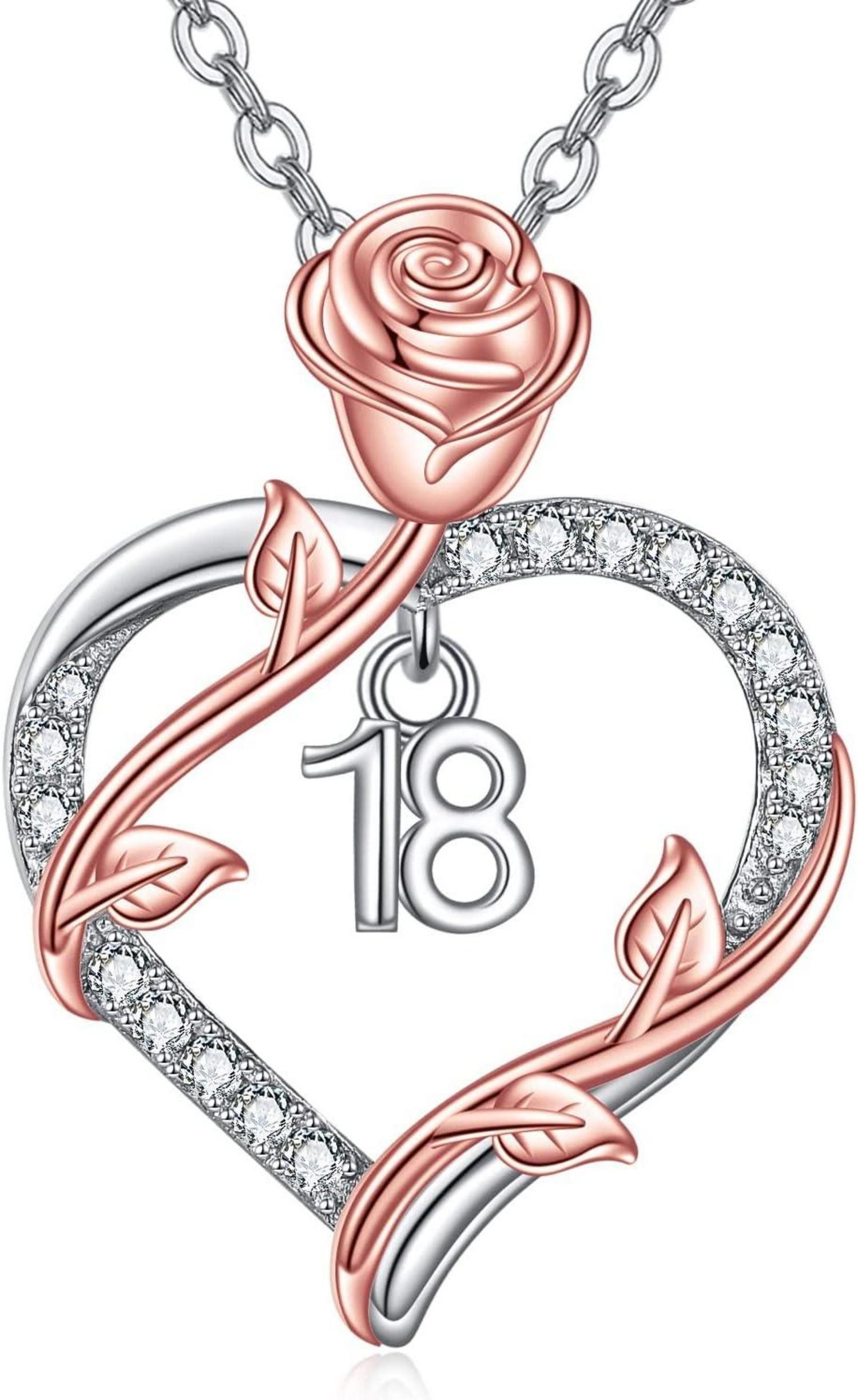 Kette und Anhänger Set Herz Rose Blume Kette 925 Silber Anhänger Halskette Geschenke Mädchen