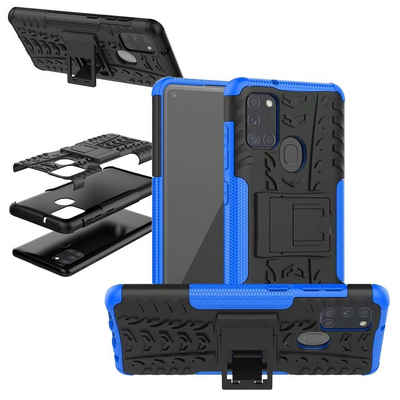 Wigento Smartphone-Hülle Für Samsung Galaxy A21s A217F Hybrid Case 2teilig Outdoor Blau Tasche Hülle Cover Schutz