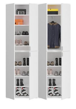 xonox.home Kompaktgarderobe ProjektX (Garderobe und Schuhschrank in weiß Hochglanz, 122 x 193 cm) variable Inneneinteilung