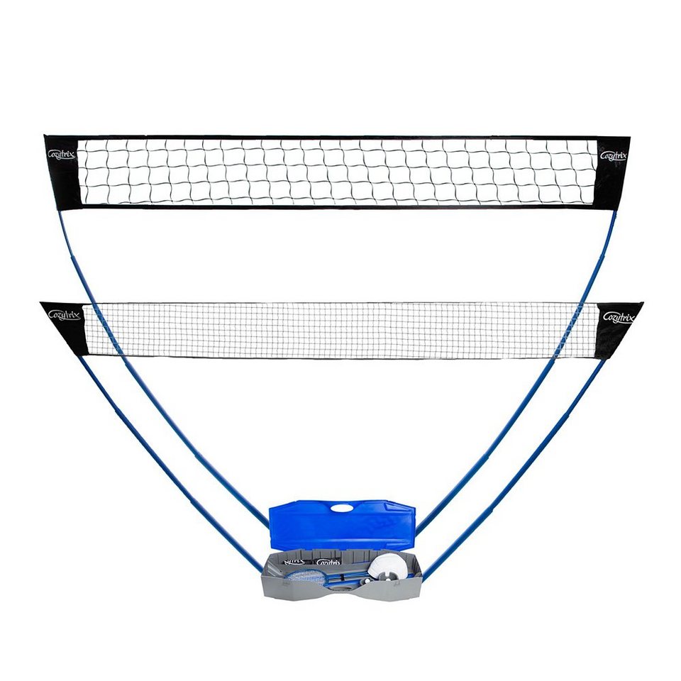 cozytrix Badmintonschläger Tragbares 2 in1-Netz-Set für Badminton und  Volleyball (Aufbewahrungsbox, Netz, Schläger, Federbälle, Ball mit Pumpe)