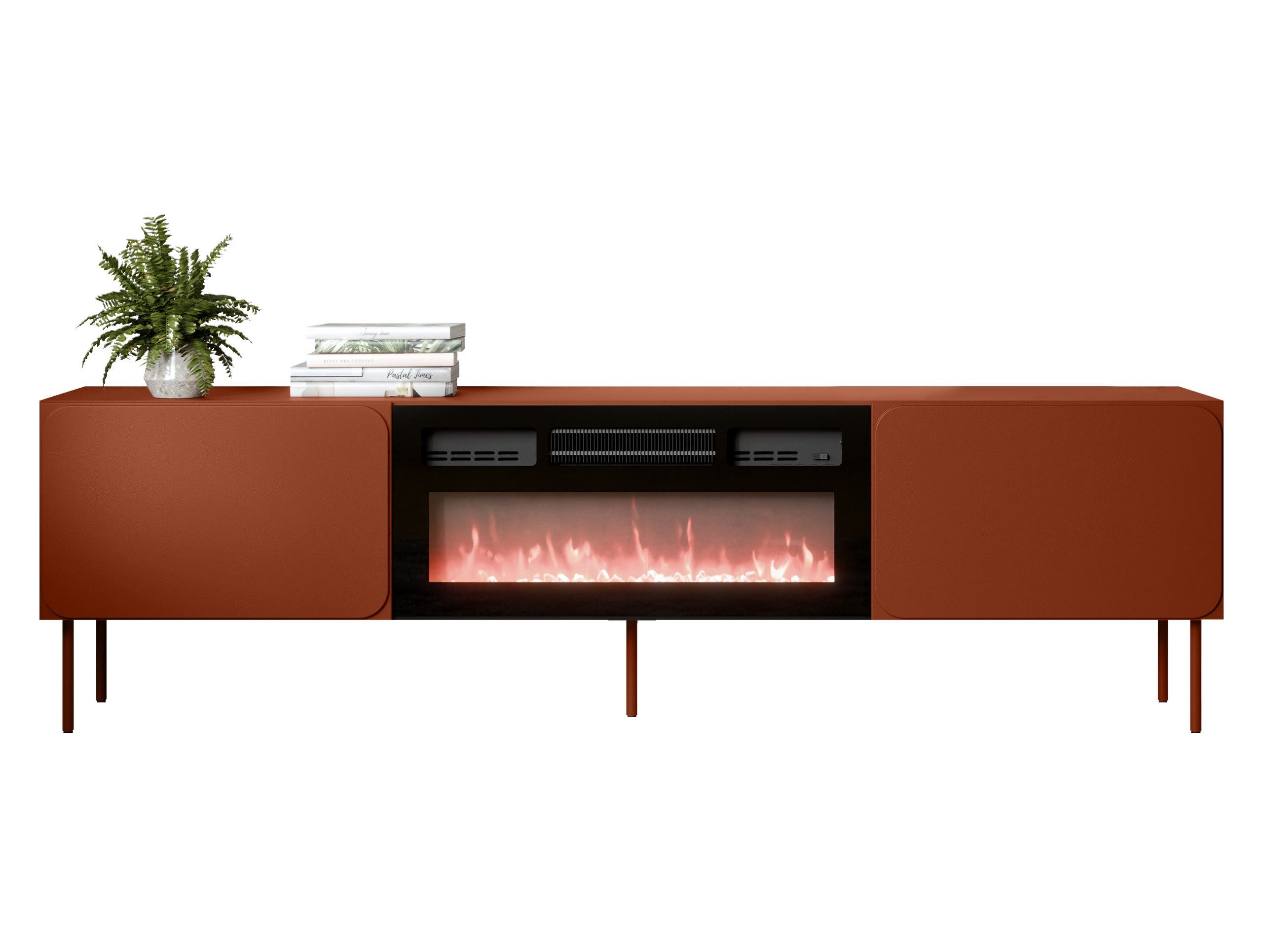 MIRJAN24 TV-Schrank Rafael 200 EF mit Kamin (mit zwei Drehtüren) Realistische LED-Flamme, 200x40x58 cm, Metallfüße