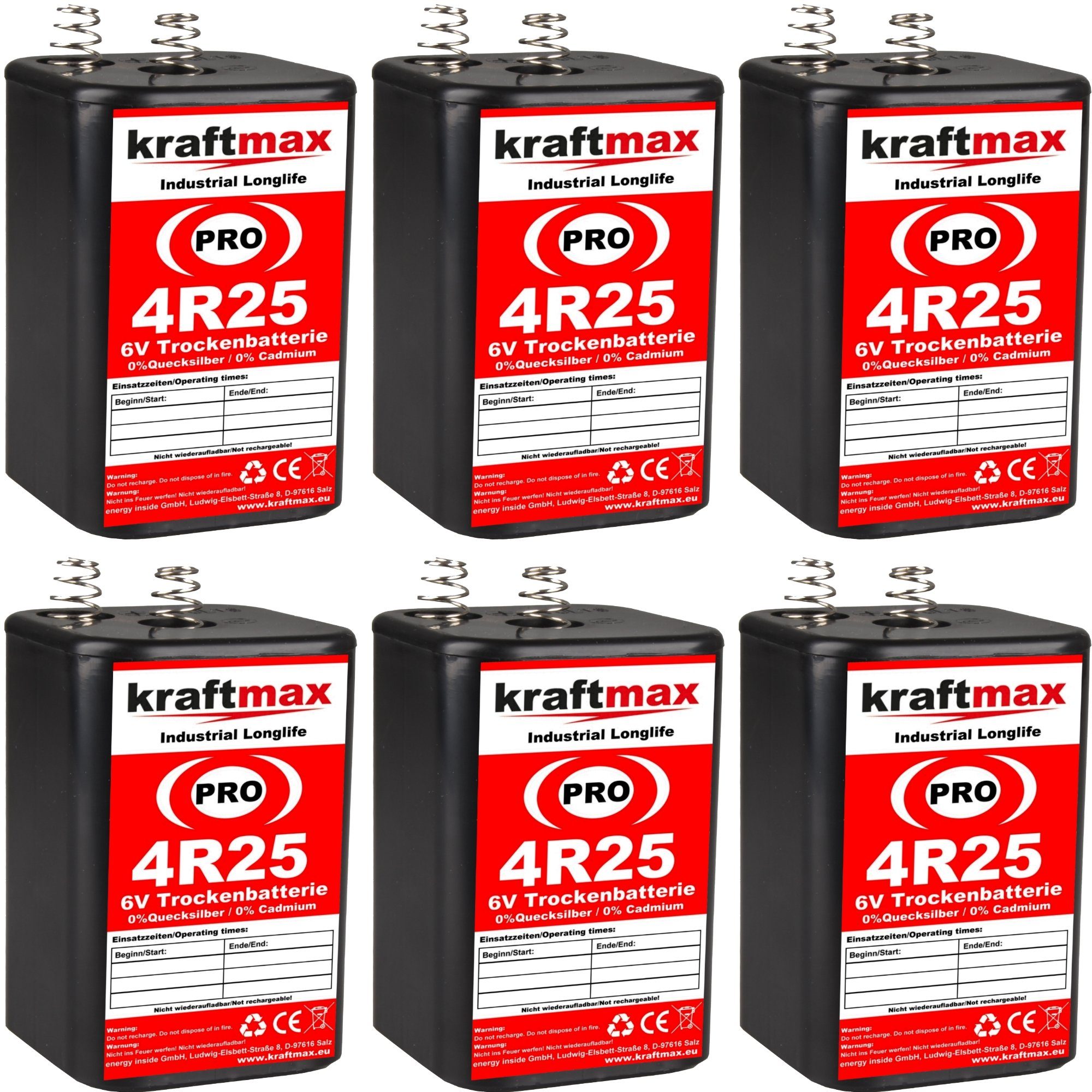 kraftmax 6er Pack 4R25 PRO - 6V Industrial Longlife Blockbatterie Batterie, (1 St)