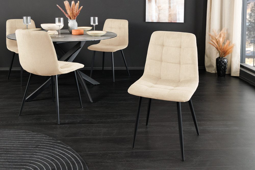 riess-ambiente Esszimmerstuhl TRES CHIC beige / schwarz - Cord, Metallbeine, Retro, gepolstert (Einzelartikel, 1 St), Stuhl mit Ziersteppung - ideal für Küche, Esszimmer, Wohnzimmer & Büro