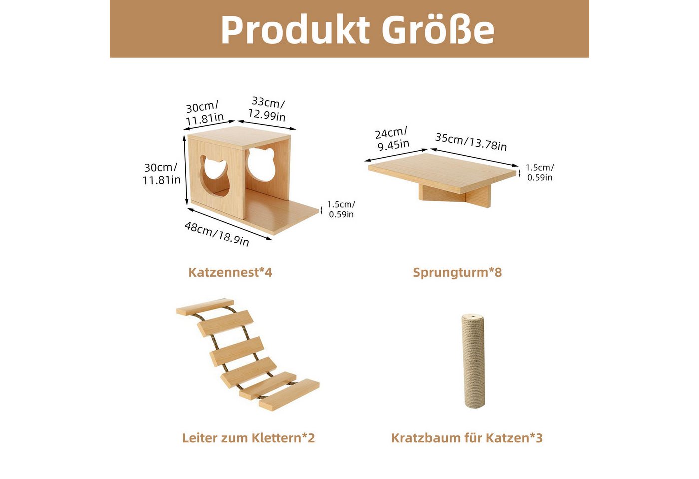 Thumbnail - TWSOUL Katzen-Kletterwand 9/17 Stück Deluxe-Katzenmöbel aus Holz, Katzenbett, Klettergerüst, Tragkraft 12kg, Wandmontage...