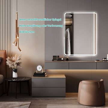 Fine Life Pro Badspiegel, Wandspiegel mit Beleuchtung, Entfogging, IP44, 80x60cm/101x76cm