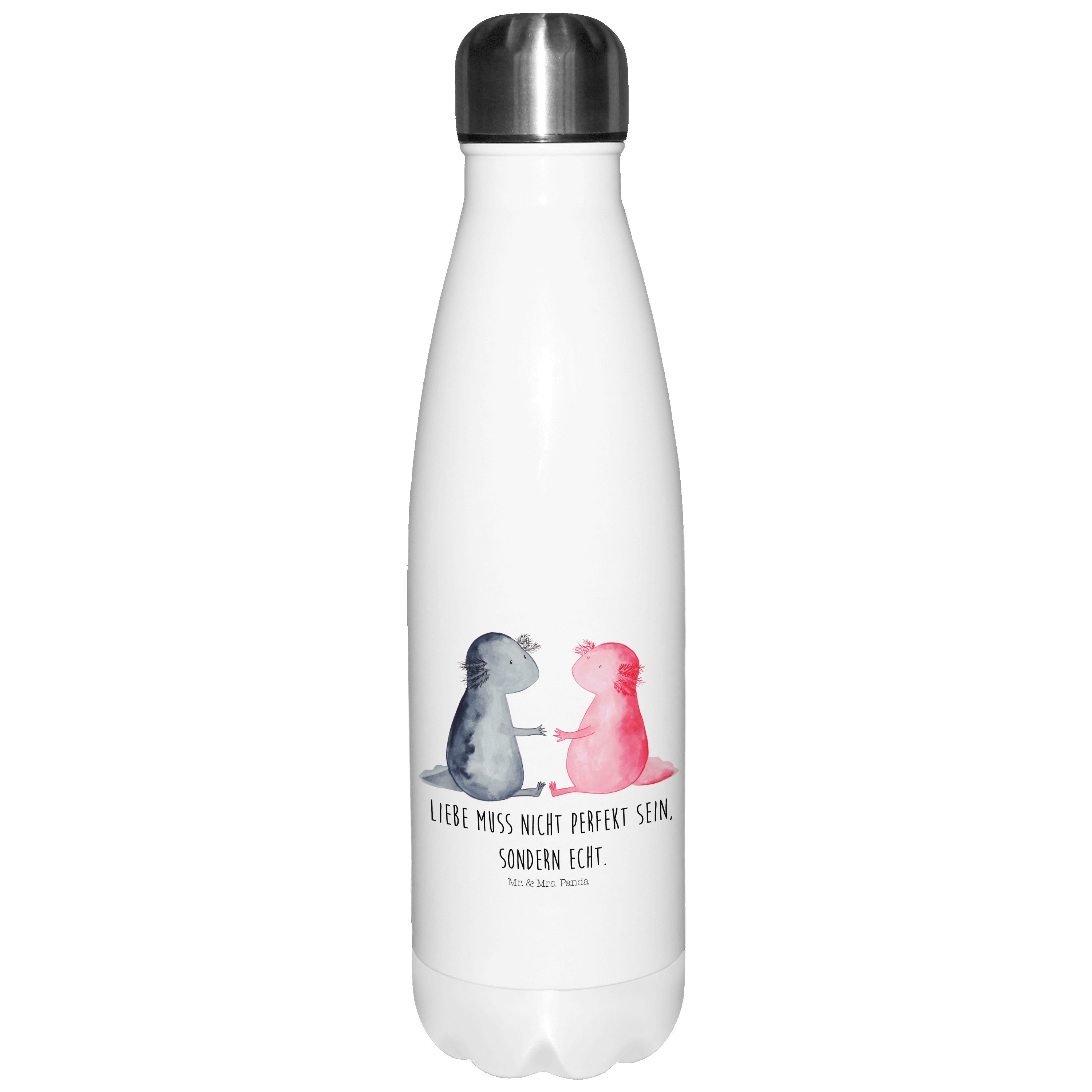 Mr. & Mrs. Panda Thermoflasche »Axolotl Liebe - Weiß - Geschenk, Lurch,  glücklich, Thermosflasche, Flasche, Jahrestag, Ehemann, Trinkflasche,  Isolierflasche, Paar, Molch«