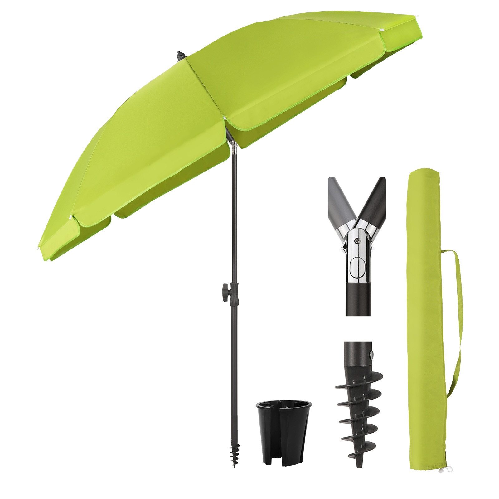 Sekey Sonnenschirm Ø160 cm Sonnenschirm UV50+ Balkonschirm mit Tragetasche und Bodenhülse, LxB: 160,00x160,00 cm, Neigungswinkel und Höhe verstellbar,für Balkon, Garten, Terrasse