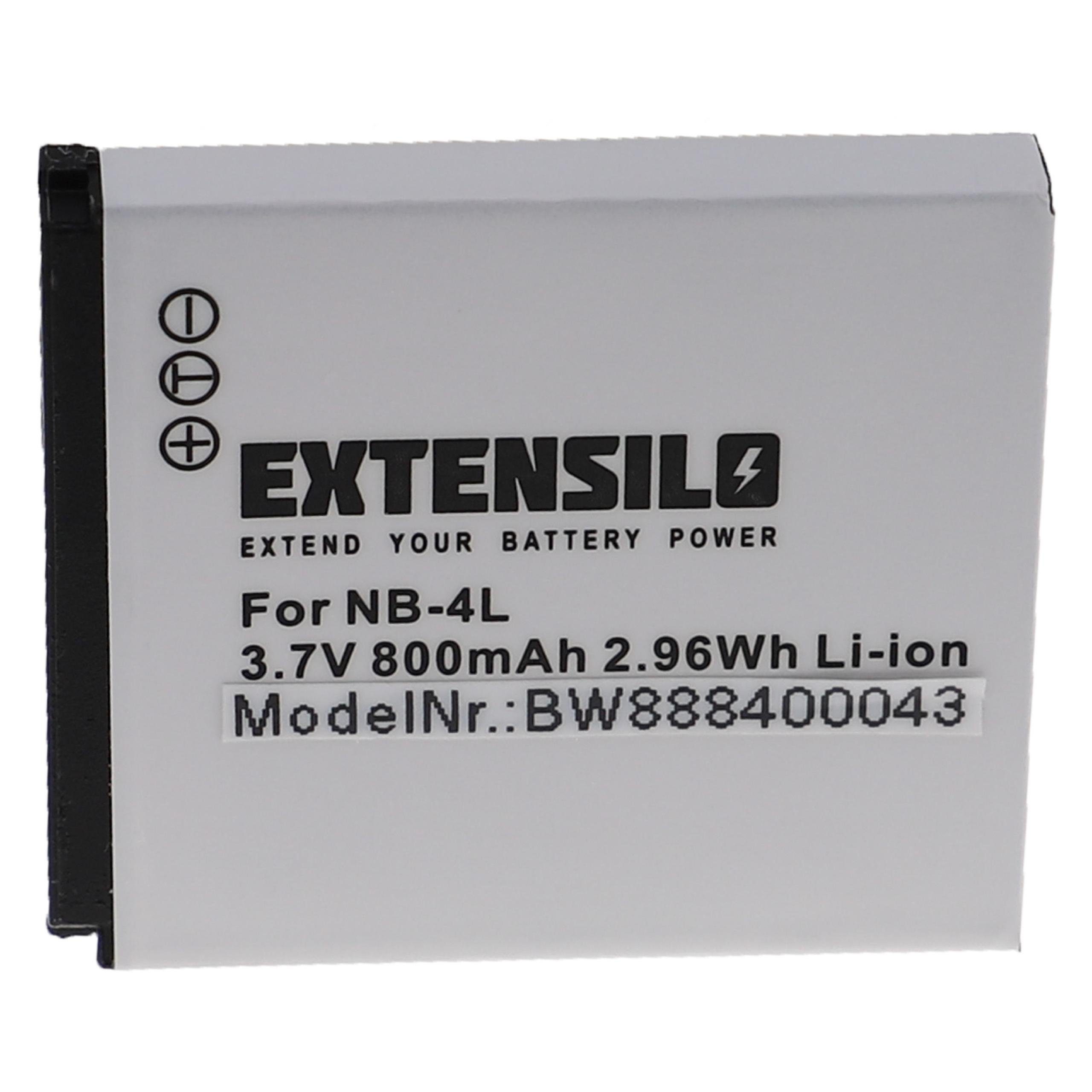 Extensilo passend für Canon Digital Ixus 30, 40, 50, 255 HS, 110 is, 115 HS, 117 Kamera-Akku 800 mAh