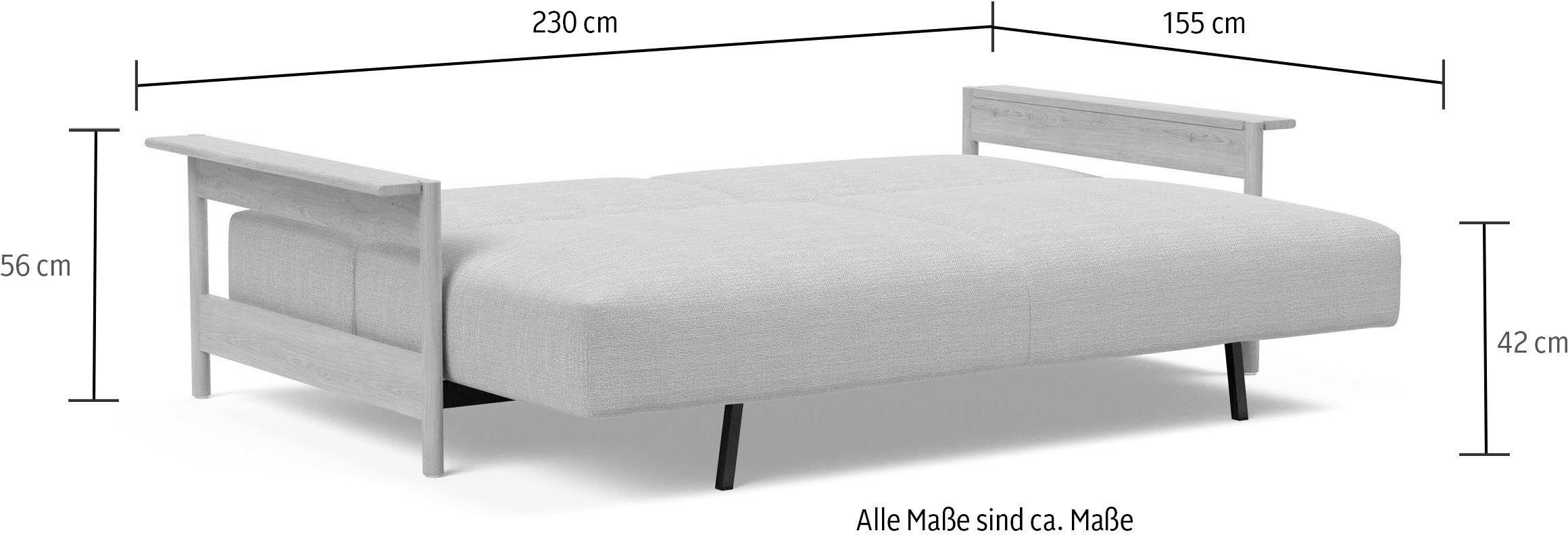 INNOVATION LIVING ™ Schlafsofa MALLOY 3-Sitzer mit Funktion, bequem & hochwertige Verarbeitung, Hohe Rückenlehne, stabile Armlehnen aus Eichenholz, B:230 – Bild 5 von 5