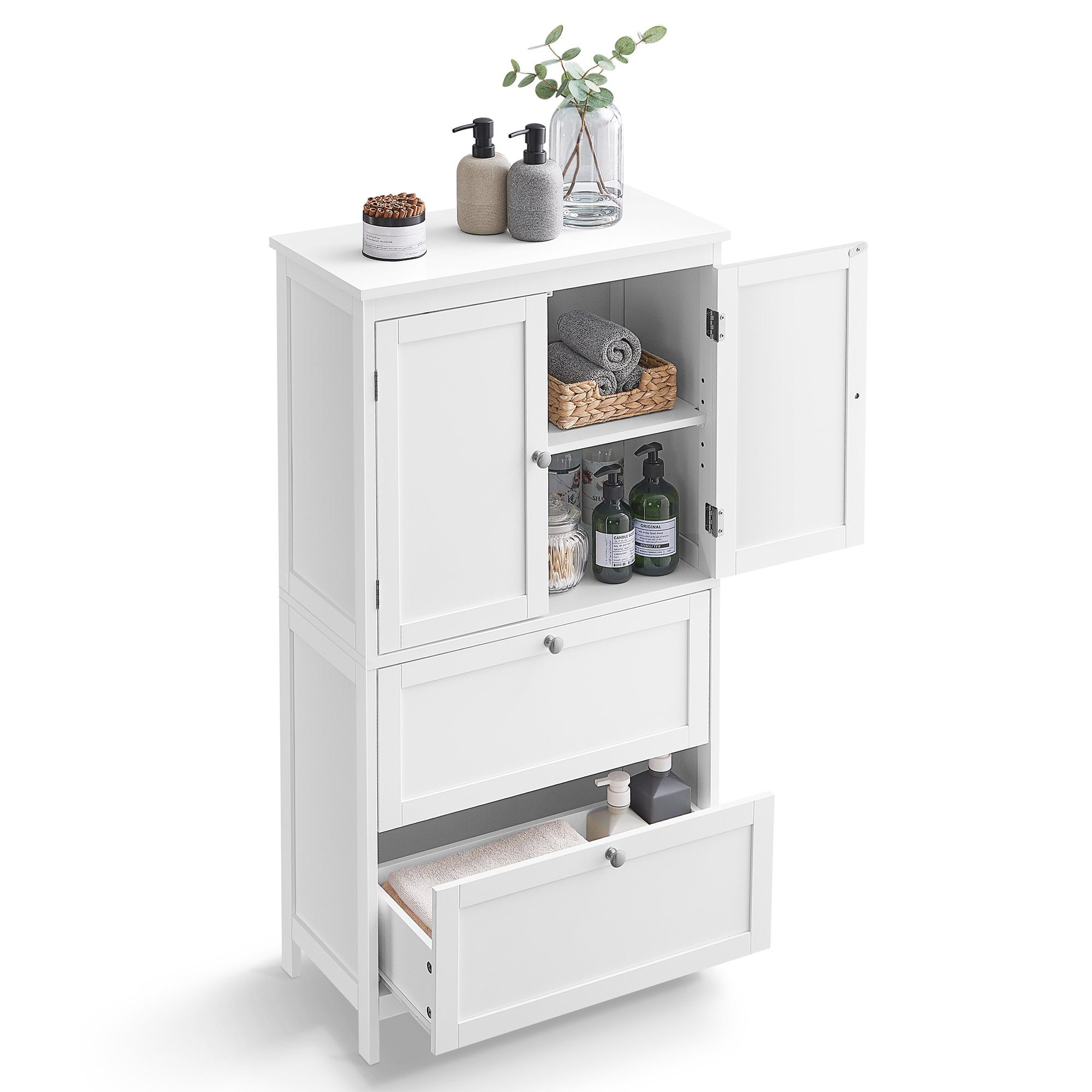 VASAGLE Badkommode Badezimmerschrank Badschrank verstellbare Ablage, mit 2 Türen und 2 Schubladen, 30 x 60 x 110 cm, Küchenschrank – Bild 3 von 5