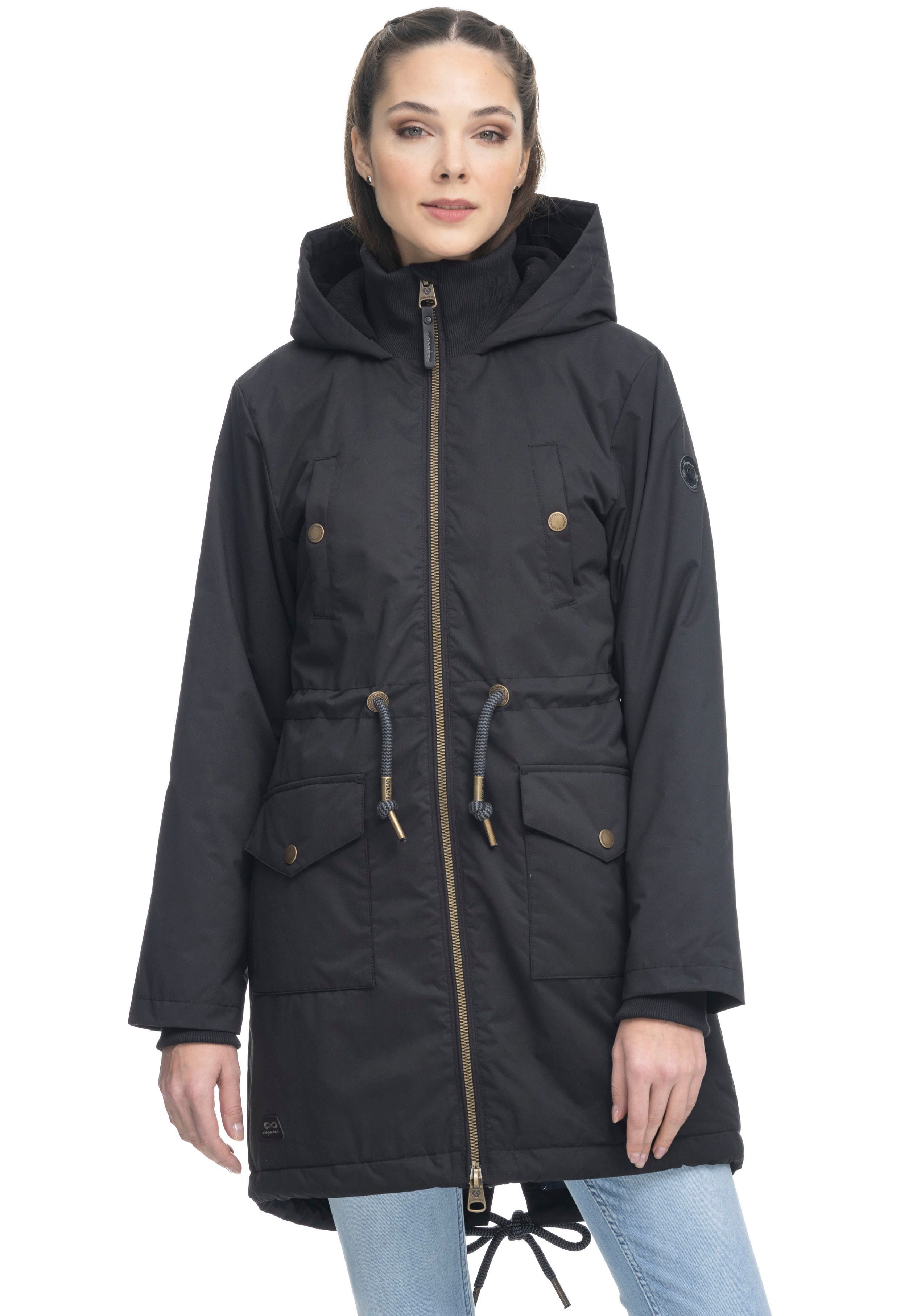 der 1010 black CRESCENT mit Ragwear Taille Parka Tunnelzug Funktionsparka in