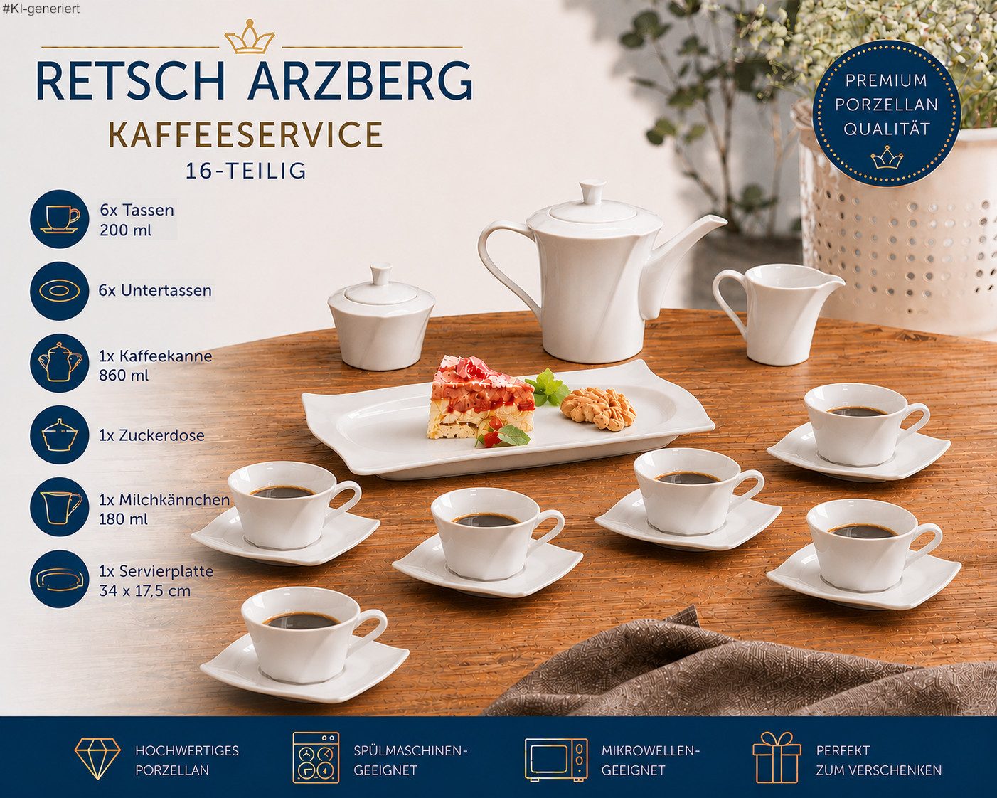 Retsch Arzberg Kaffeeservice 16-teilig – Tassen (200 ml oder 260 ml), 6 Personen, Spülmaschinengeeignet