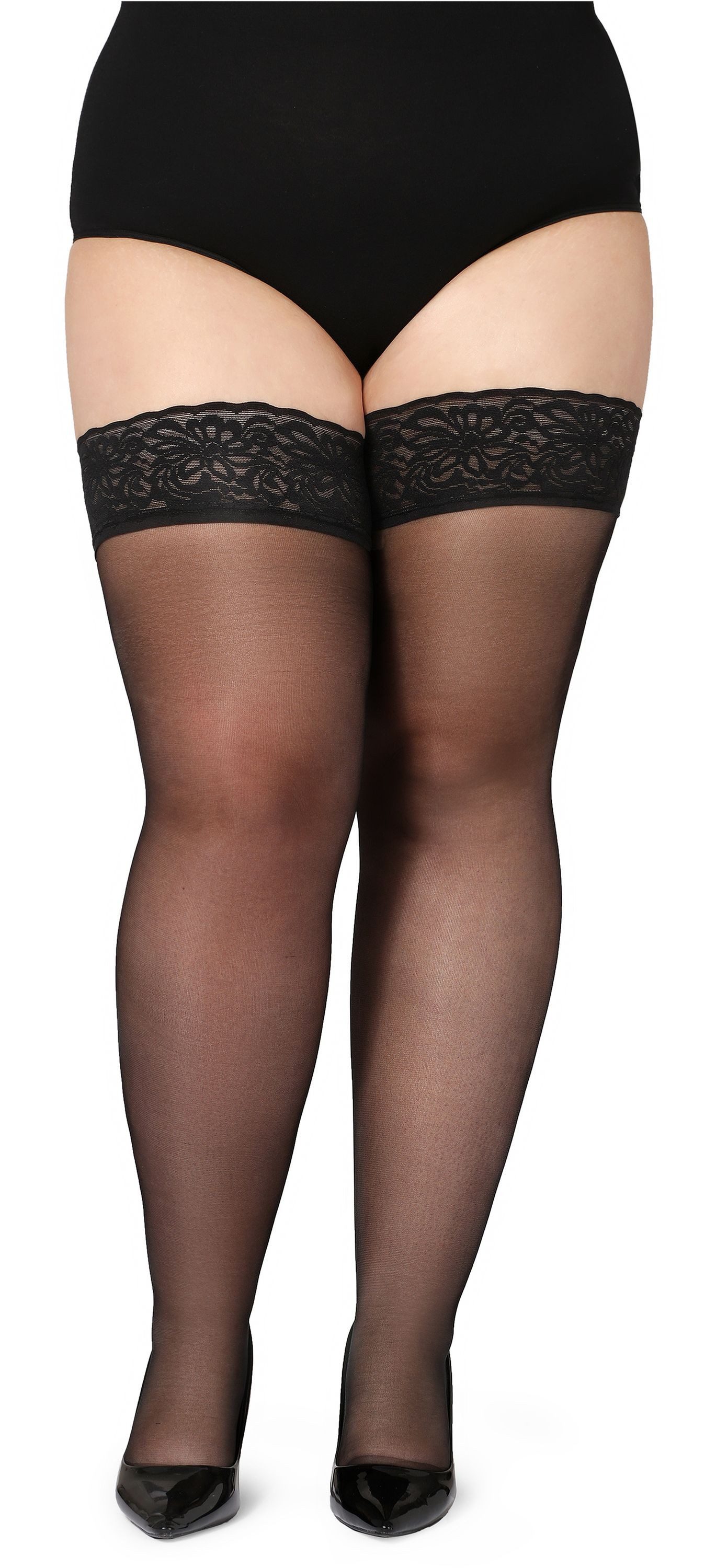 Bellivalini Halterlose Strümpfe Damen mit Spitze Plus Size 40 DEN BLV-1127