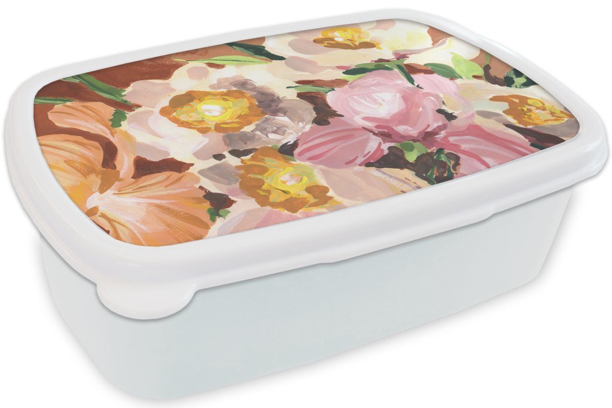 MuchoWow Lunchbox Blumen - (2-tlg), Pflanzen Kinder und Orchidee Erwachsene, für für - und Mädchen weiß - Jungs Kunststoff, Kunst, Brotdose, Brotbox