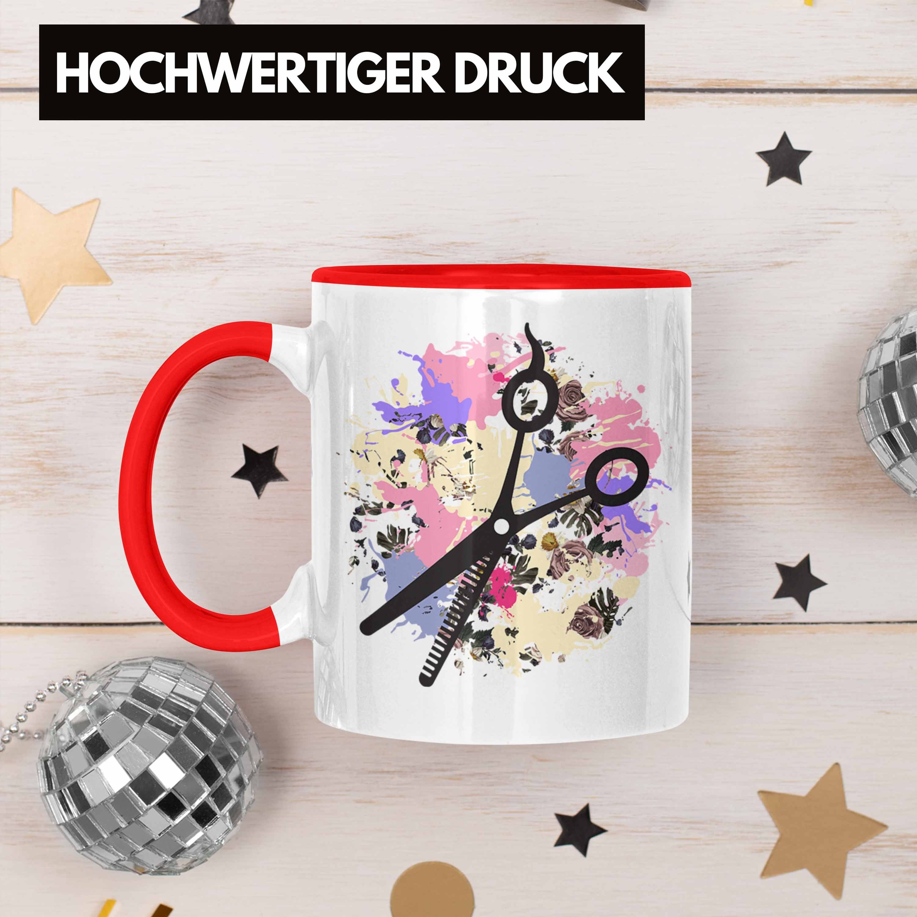 Trendation Tasse Trendation - Friseurin Frisörin Rot Geschenk Schere Grafik Geschenkidee Geburtstag Weihnachten Tasse