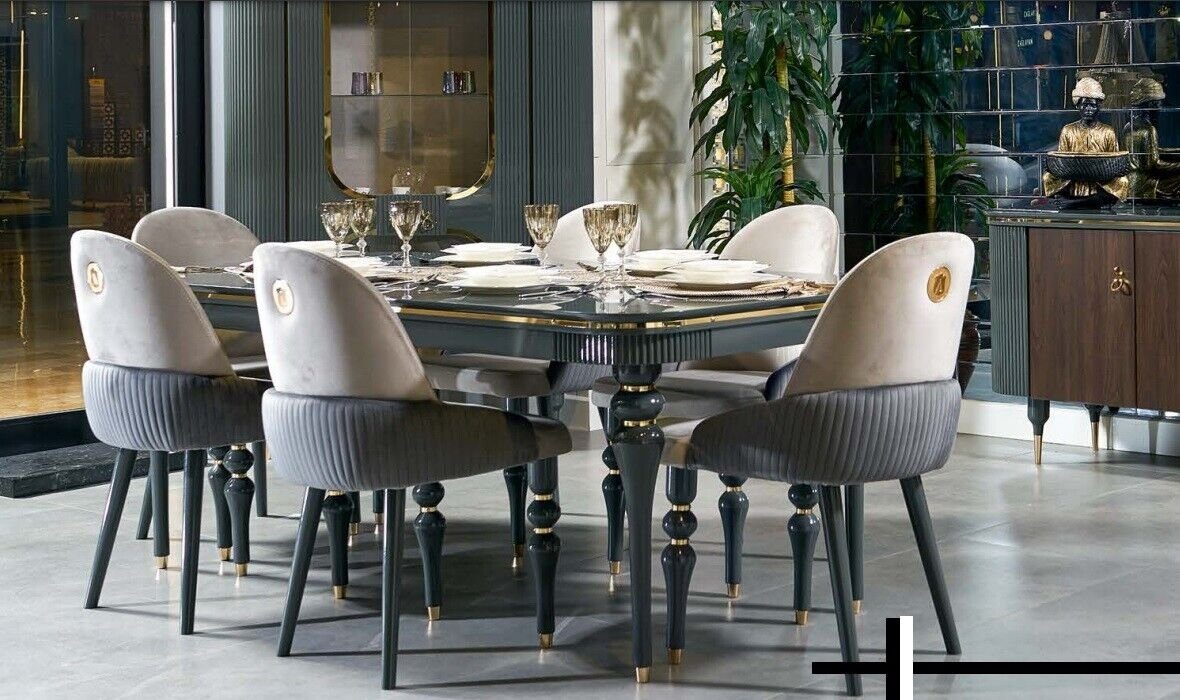 Esszimmerstuhl Esszimmer Garnitur Lehn Samt Textil Stuhl 6x Stühle Gruppe Set Wohn