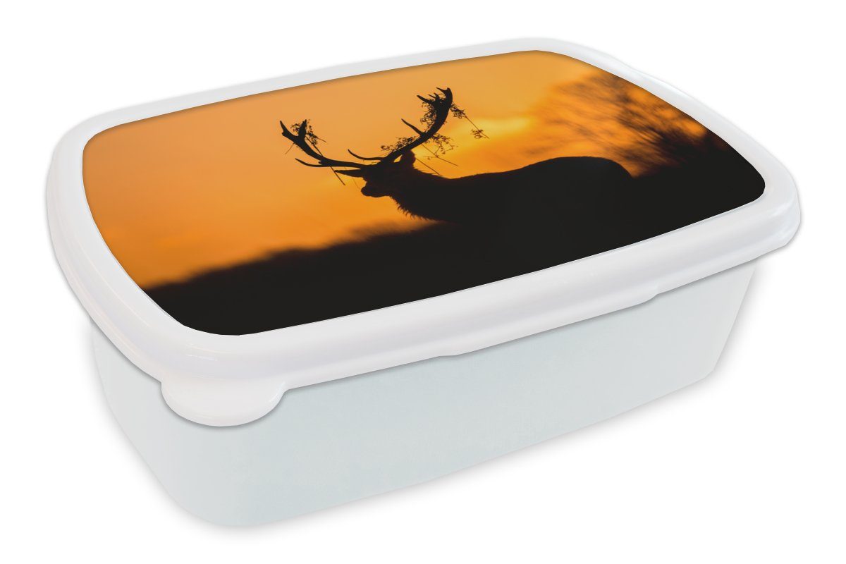MuchoWow Lunchbox Hirsch - Orange - Scherenschnitt - Tiere - Natur, Kunststoff, (2-tlg), Brotbox für Kinder und Erwachsene, Brotdose, für Jungs und Mädchen weiß