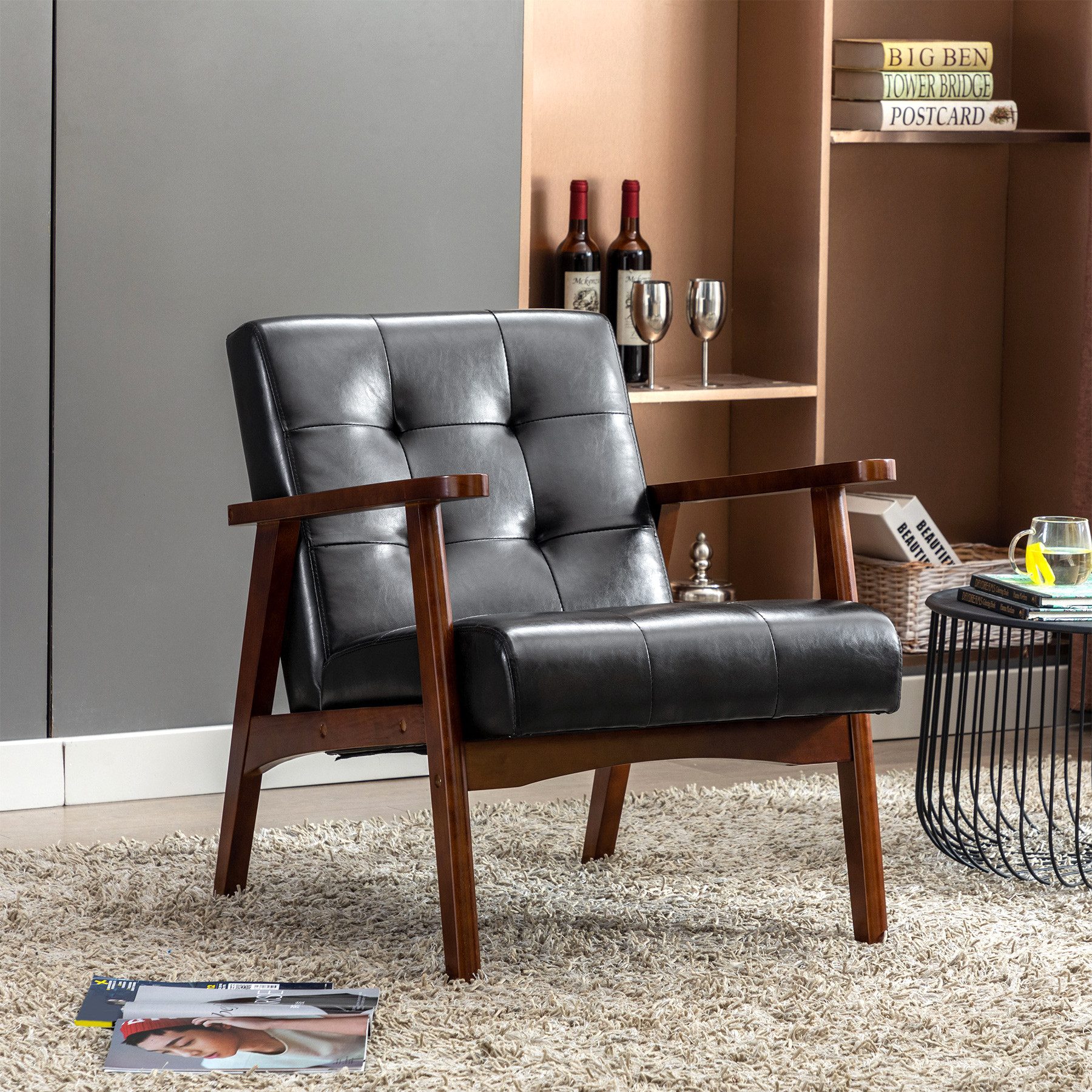 HomeMiYN Ohrensessel Skandinavischer Ohrensessel aus Kunstleder – Eleganz und Komfort