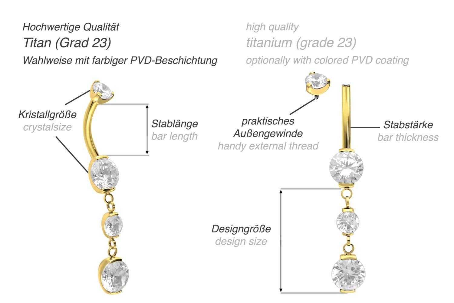 PIERCINGLINE Bauchnabelpiercing Titan Mini Bananabell mit Innengewinde 4 KRISTALLE (Bananabells, 1-tlg) – Bild 2 von 3