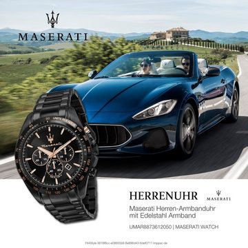 MASERATI Chronograph Maserati Herrenuhr Traguardo Chrono, Herrenuhr rund, groß (ca. 45mm) Edelstahlarmband, Made-In Italy