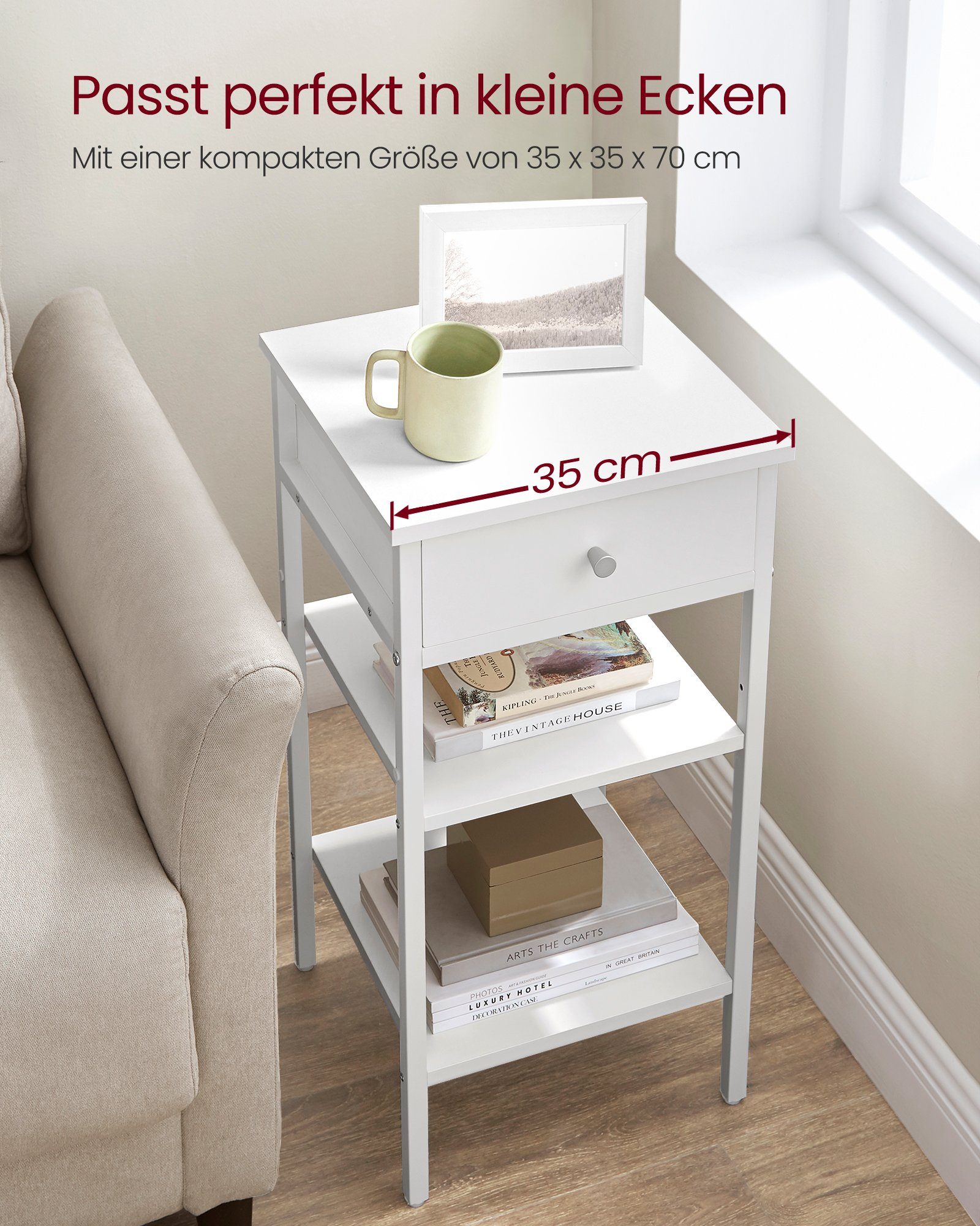 VASAGLE Nachttisch (1-St), mit einer Schublade und 2 Ablagen, Höhe 70 cm