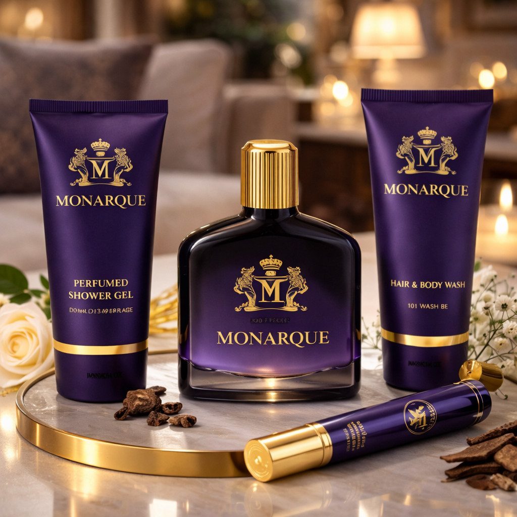 Fine Perfumery London Pflege-Geschenkset Monarque Pour Homme 4-tlg. Herren Duftset: EdP, Duschgel, Aftershave