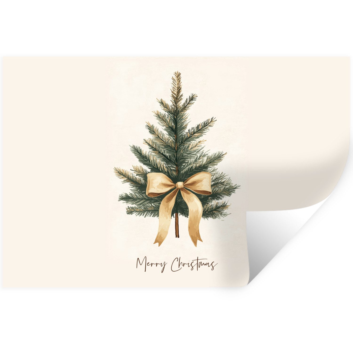 MuchoWow Wandsticker Weihnachtsbaum - Weihnachten - Frohe Weihnachten - Beige (1 St), Wandtattoo, Selbstklebend, Wohnzimmer, 30x20 cm