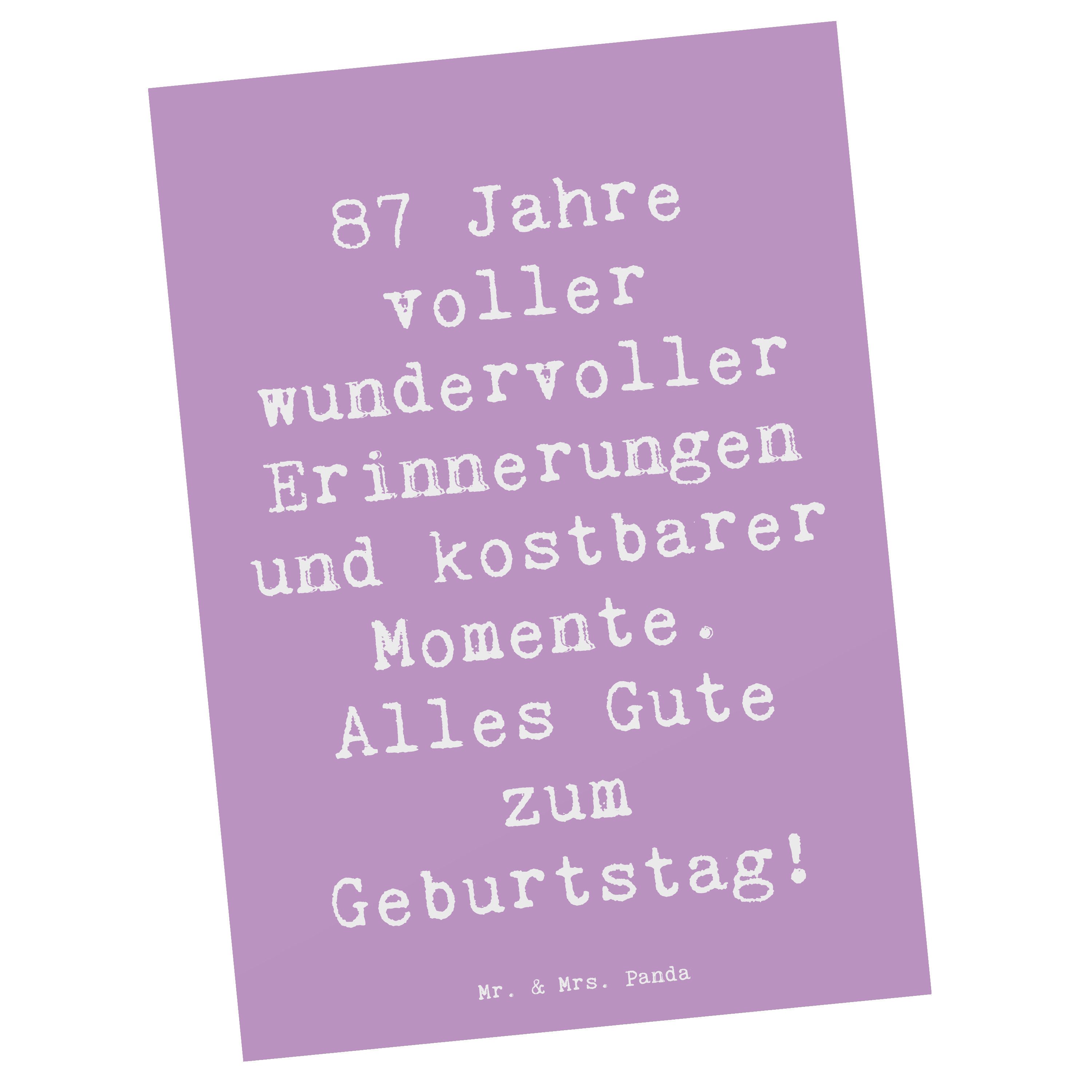Mr. & Mrs. Panda Postkarte Spruch 87. Geburtstag Freude, Postkarte, Lavendeltraum, Grußkarte, Po, spruchkarte Alter Geburtstag Geschenke