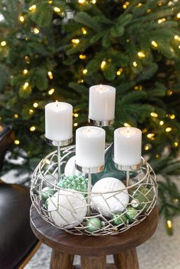 EDZARD Adventskranz Milano Up, (30 cm) Kerzenhalter für Stumpenkerzen, Adventsleuchter als Weihnachtsdeko für 4 Kerzen á Ø 6 cm, Kerzenkranz als Tischdeko mit Silber-Optik, vernickelt