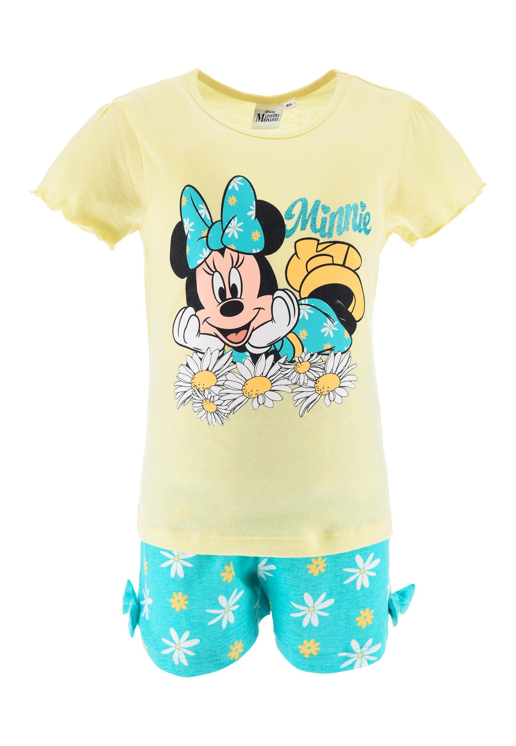 Disney Minnie Mouse Shorty Mädchen Schlafanzug Pyjama (2 tlg) Gelb